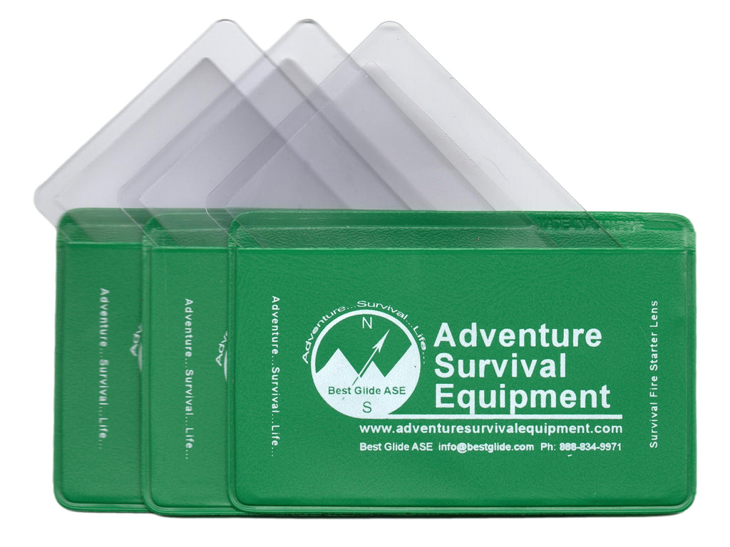 Best Glide ASE Fresnel Lens Fire Starter and Magnifier (Green, Red, or Yellow Cover; Singles or 3-Packs)