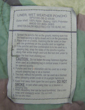 Wet Weather Poncho Liner - Woodland Pattern