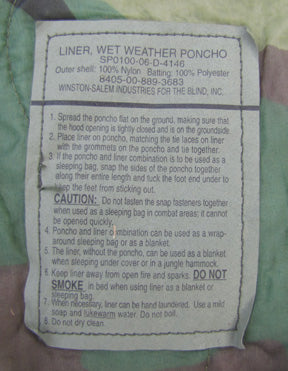 Wet Weather Poncho Liner - Woodland Pattern